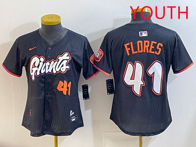 Youth San Francisco Giants #41 Flores Black Joint Name 2025 Nike MLB Jersey style 6